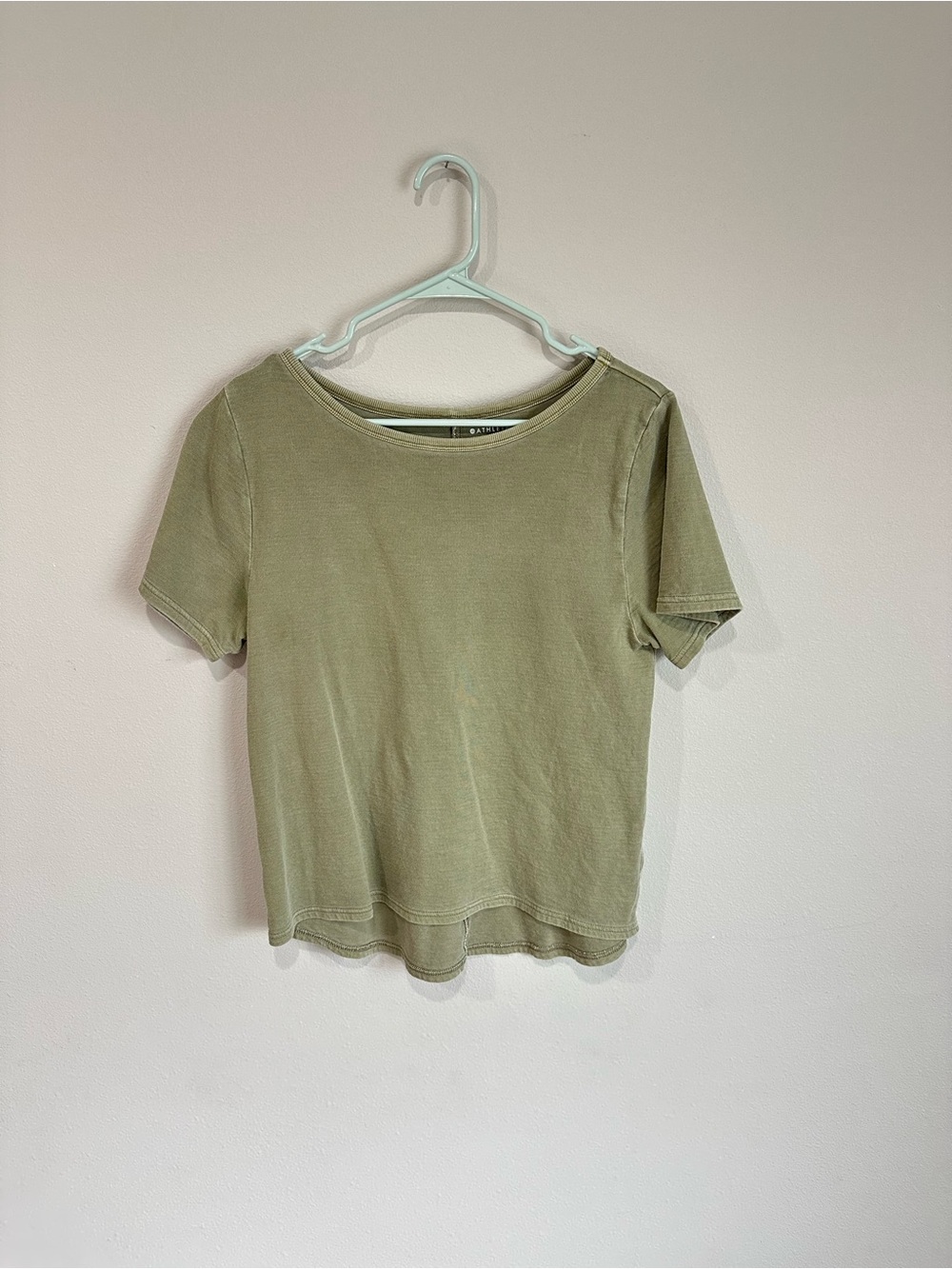 Athleta Sundown Boatneck 100% Heavyweight Cotton T Shirt Olive Green